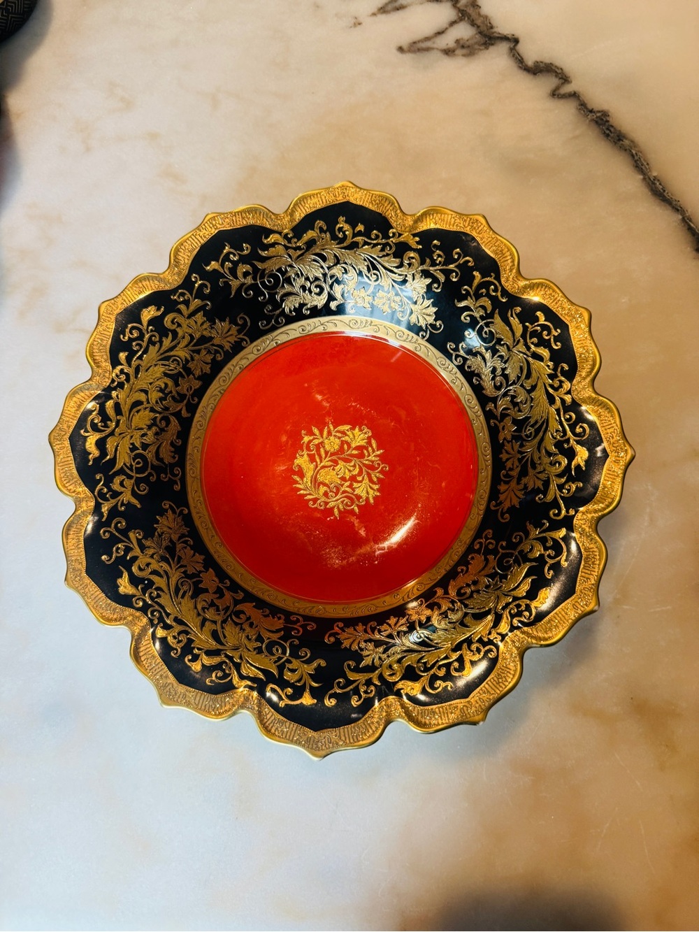 Vintage Noritake Scalloped Bowl Gold Gilt Cobalt Red - Gioielleria Leonardo Gait